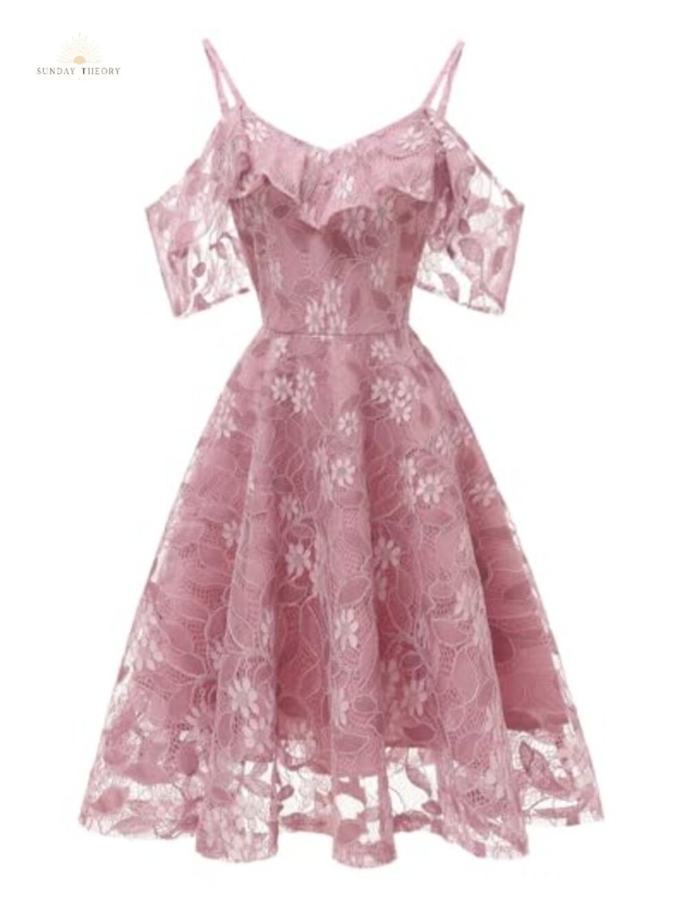 Floral Lace Cold Shoulder A-Line Cocktail Party Dress Knee-Length
